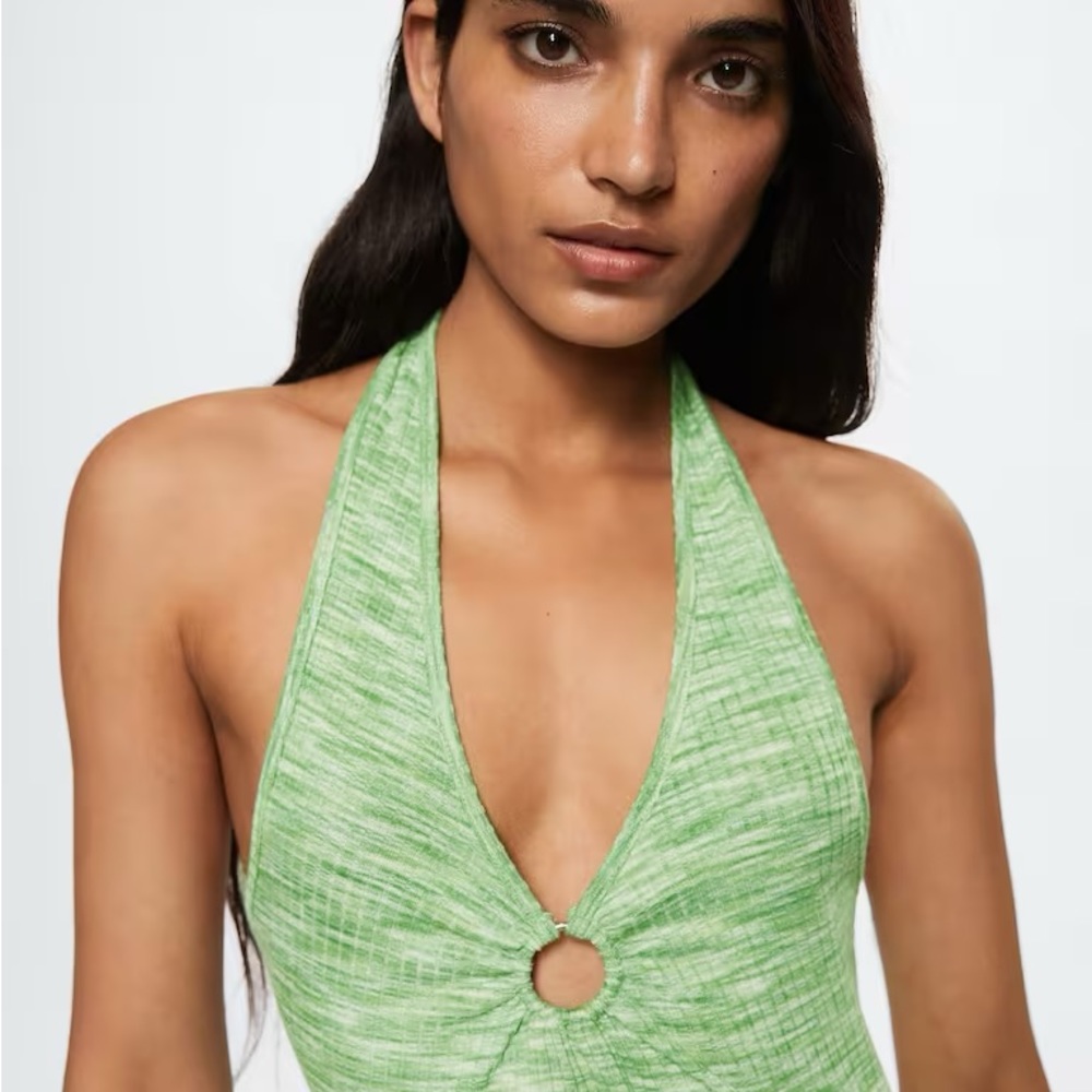 Mango green halter jersey knit mini dress